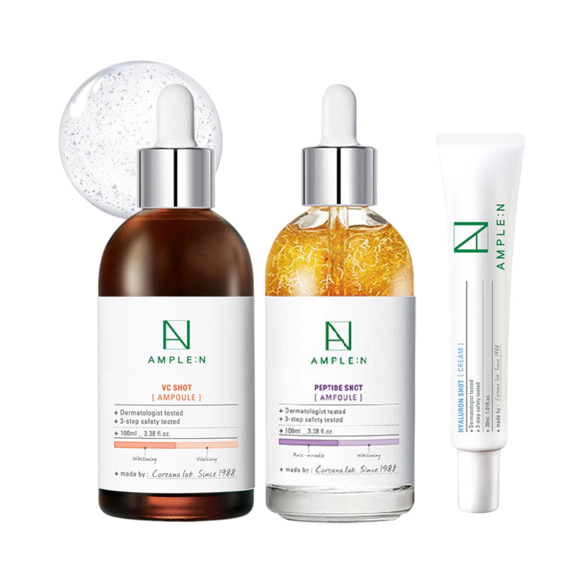 Coreana Peptide Shot Ampoule Large Capacity + VC Shot Ampoule Large Capacity + Hyaluron Shot Cream, 1set - Image 1