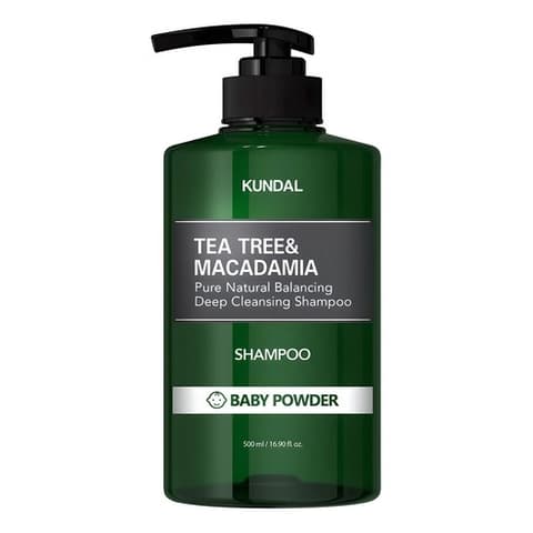 KUNDAL Tea Tree & Macadamia Deep Cleansing Shampoo for Oily Hair [Baby Powder], 500ml, 1pack