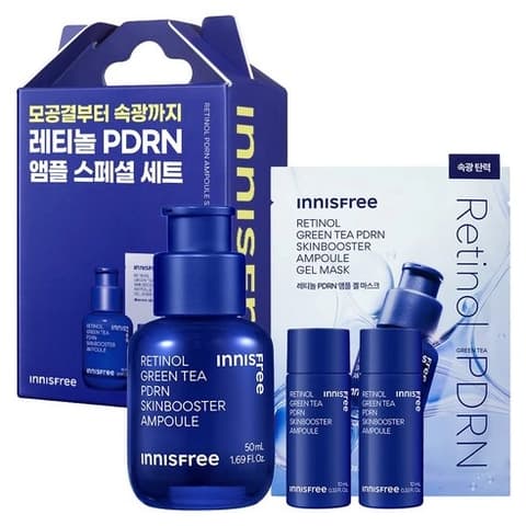 Innisfree Retinol Green Tea PDRN Skin Booster Ampoule Special 3-Piece Set, 50ml+10ml*2+25ml