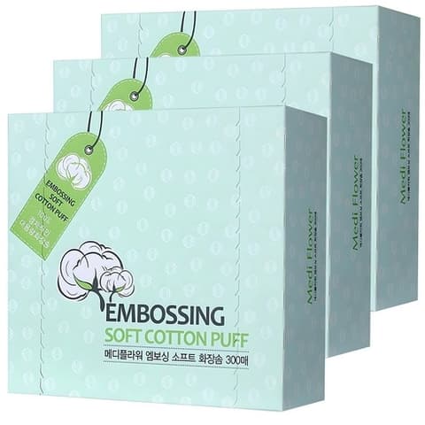 Embossing Soft Cotton Puff, 300eax3, 1pack