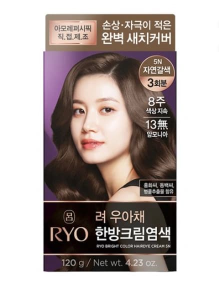 Ryo Nourishing Grey Hair Dye Cream, 5N Natural Brown, 120g