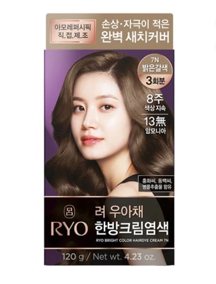 Ryo Nourishing Grey Hair Dye Cream, 7N Light Brown, 120g