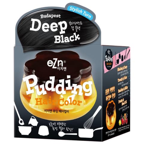 Pudding Hair Color [Budapest Deep Black], 70mlx2ea (Color Cream+Developer)