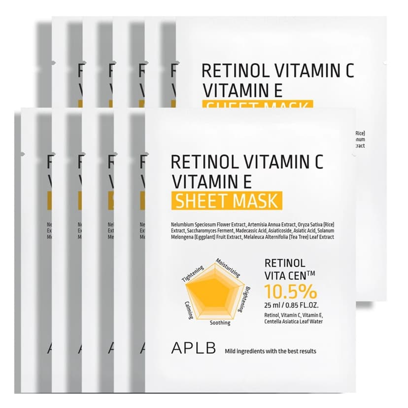 Retinol Vitamin C Vitamin E Sheet Mask, 10ea - Image 1