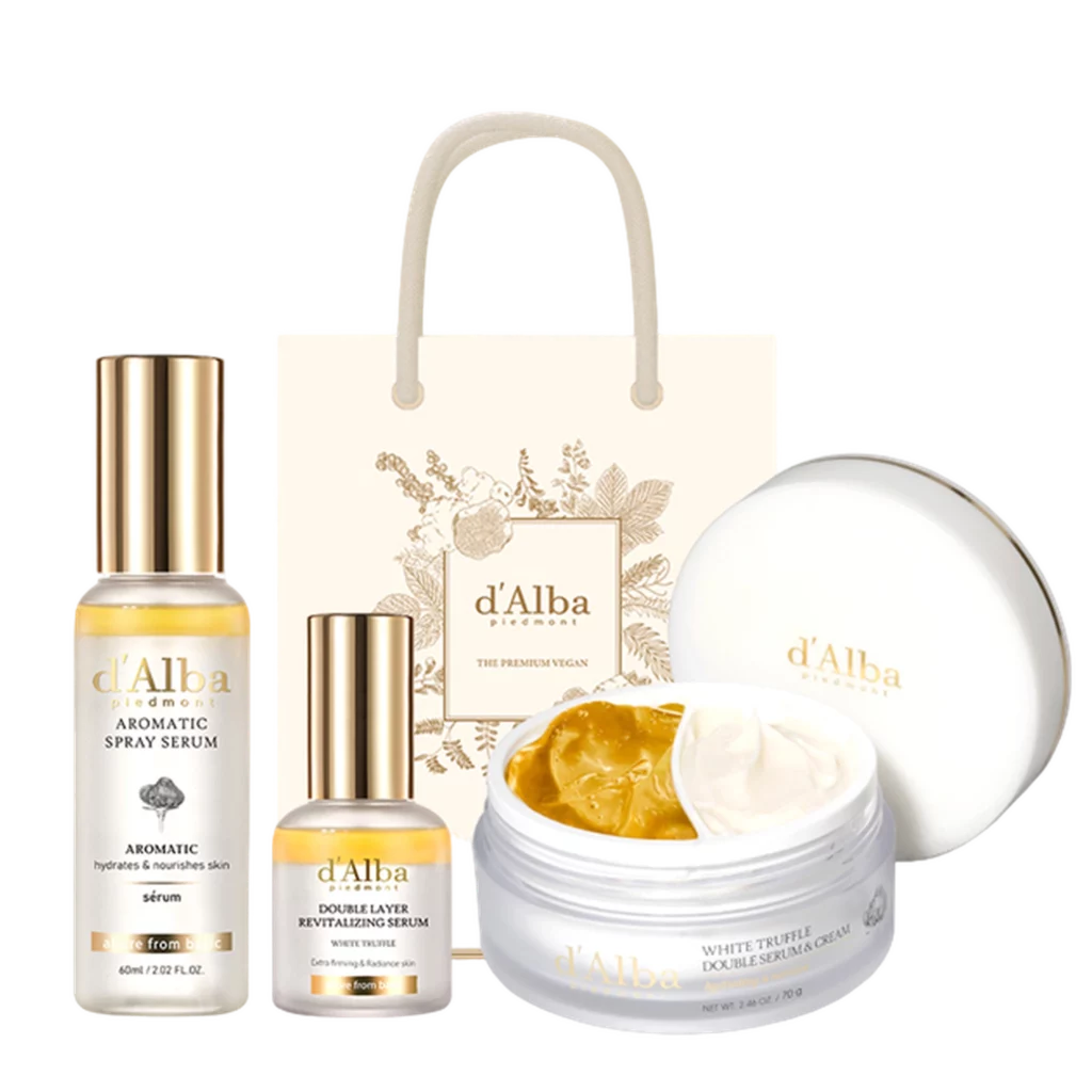 White Truffle First Aromatic Spray Serum 60ml + Double Layer Revitalizing Serum 30ml + Double Serum and Cream 70g + Gift Bag