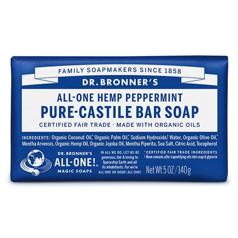 Peppermint Pure Castile BarSoap, 140g, 1pack