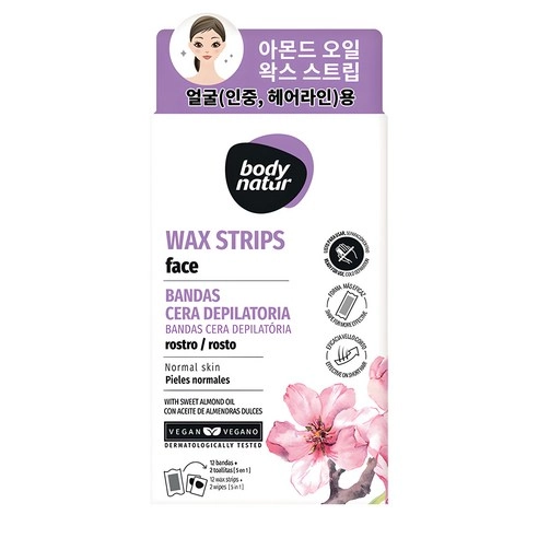 Hair Removal Wax Strips Face with Sweet Almond Oil, 12ea, 1pack