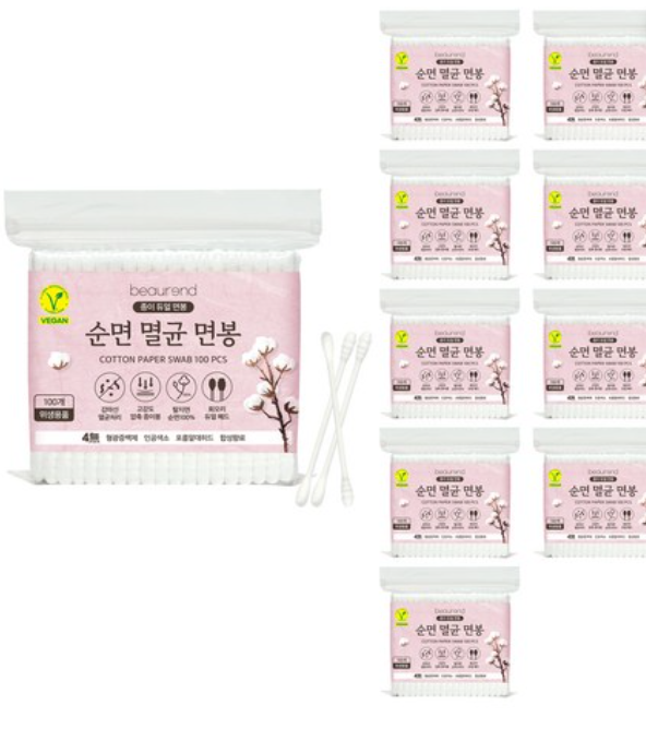 Cotton paper swab, 100ea, 10packs