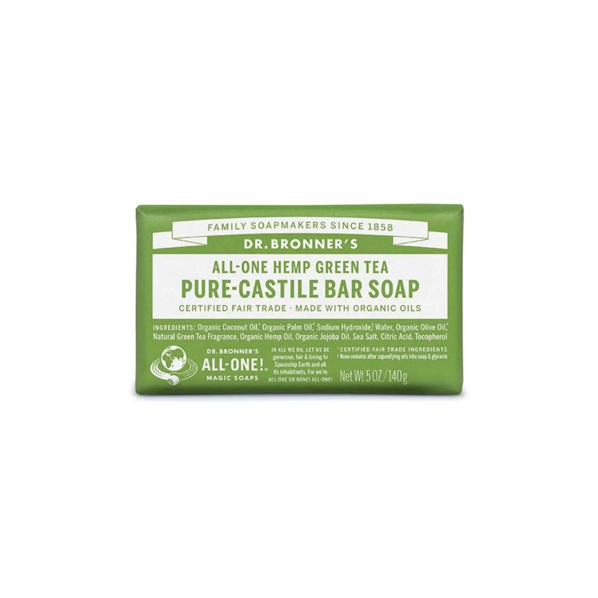 Green Tea Pure-Castile Bar Soap, 140g, 1pack