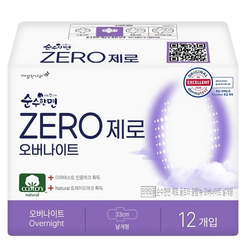 Zero Pure Cotton Cover Overnight, 12ea, 1pack